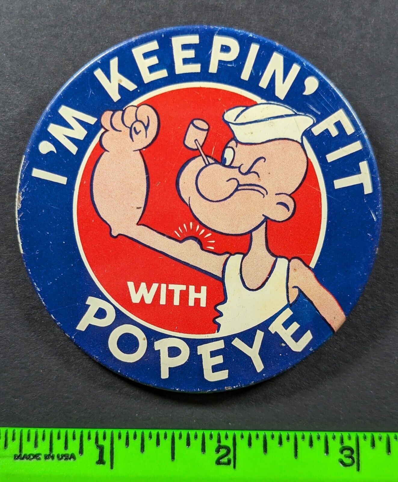 Vintage I'm Keepin It Fit with Popeye Pinback Pin