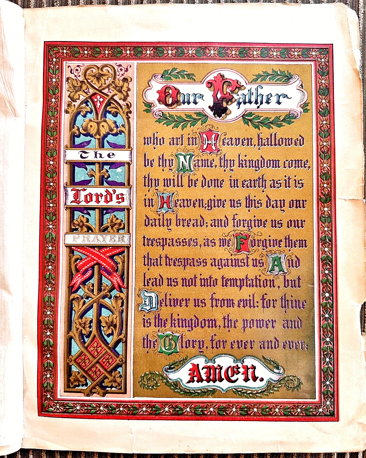 Holy Antique rare Wall Page, 150 Year Old, Original,Religious, Holy Bible Prayer