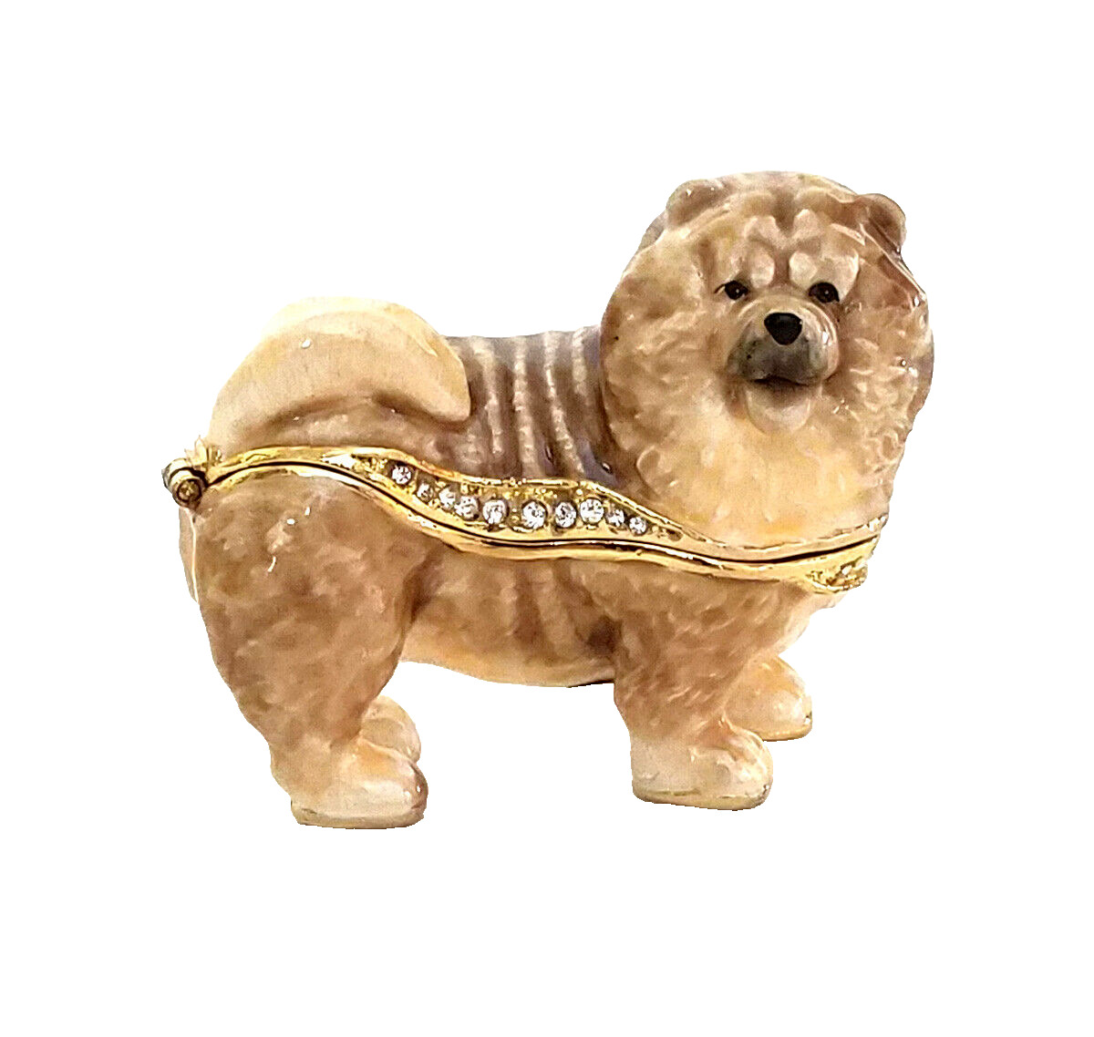 Champion Chow Chow Dog Hinged Trinket / Jewelry Box Pewter Bejewele Kingspoint 