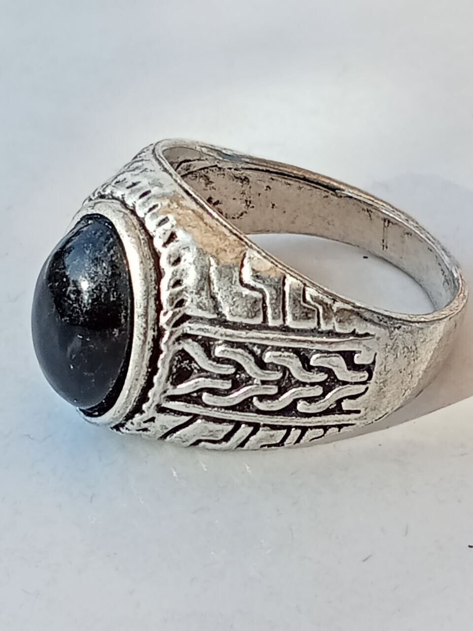 EXTREMELY VERY RARE ANCIENT ROMAN STERLING BRONZE RING VINTAGE BLACK  STONE