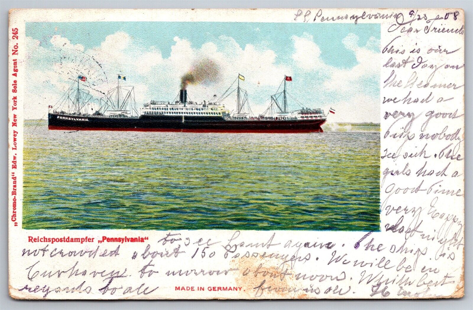 Steamer Pennsylvania German Card C1908 Postcard M28