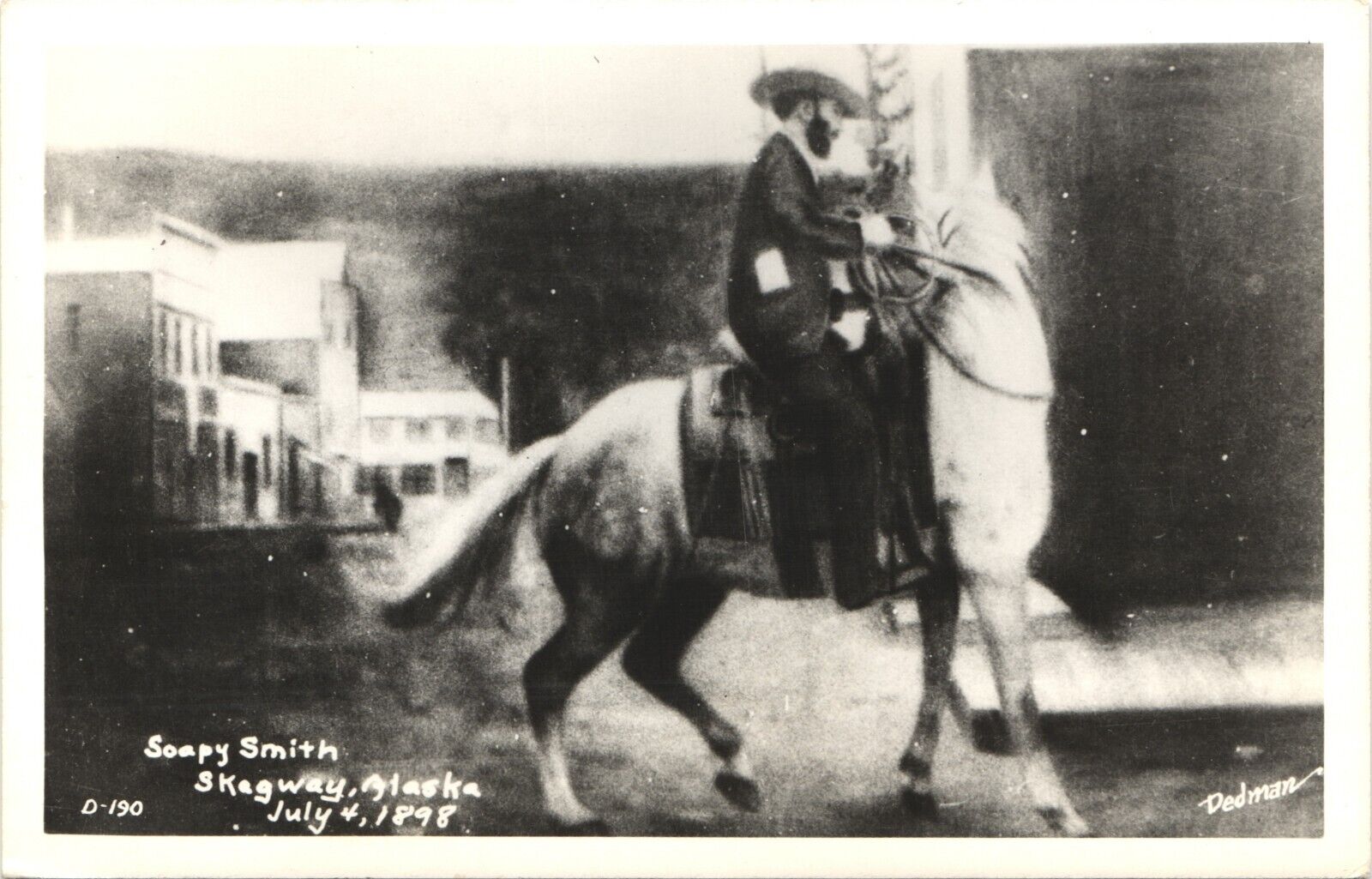SOAPY SMITH ON HORSE real photo postcard rppc SKAGWAY ALASKA AK 1950s print