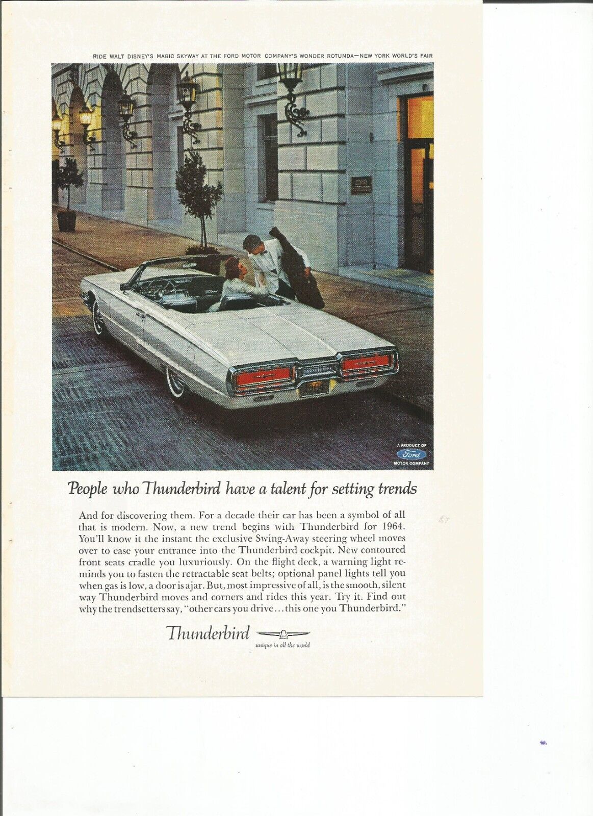 2 Original 1964 Ford Thunderbird vintage print ad (ads) Coupe or Convertible