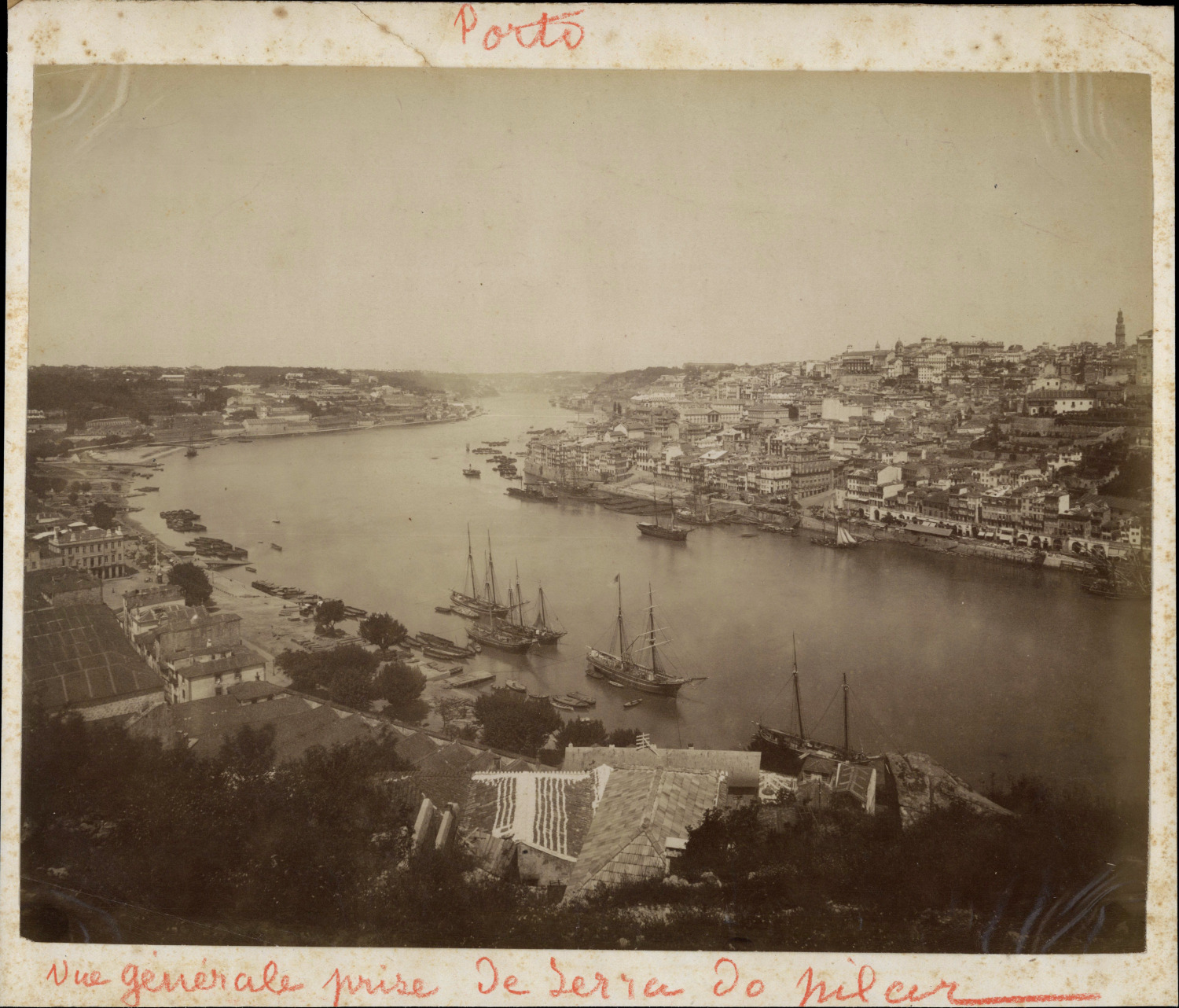 Portugal, Porto, Vista do Mosteiro da Serra do Pilar vintage albumen print shot