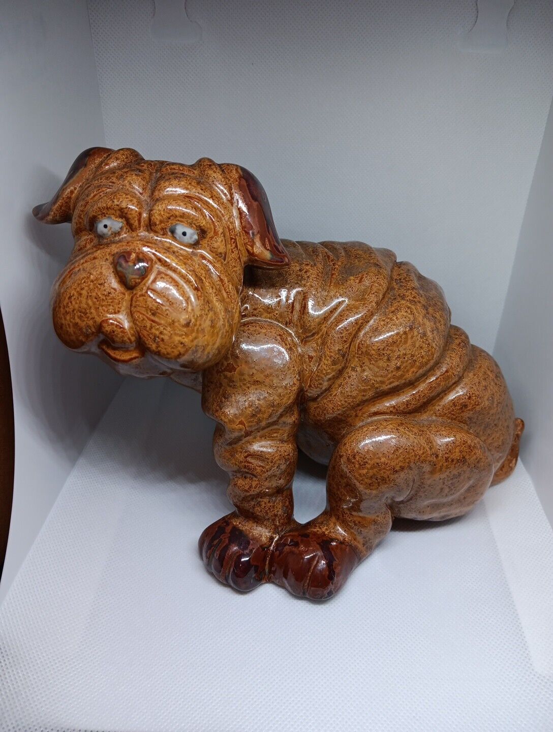 Ceramic Vintage Brown Dog Shar Pei Sitting Wrinkles Puppy 
