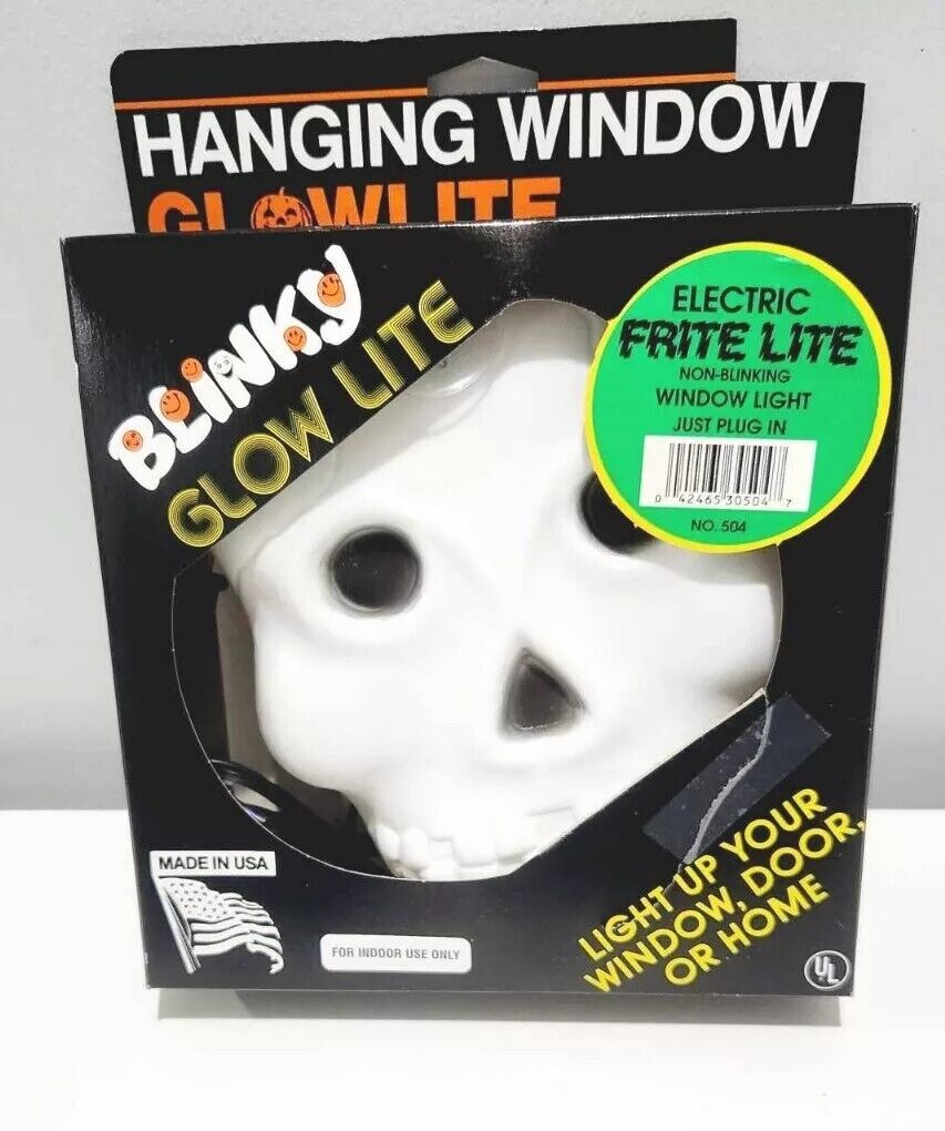Vintage 1999 Blinky Skull Hanging Blow Mold Halloween Decor SEALED IN BOX