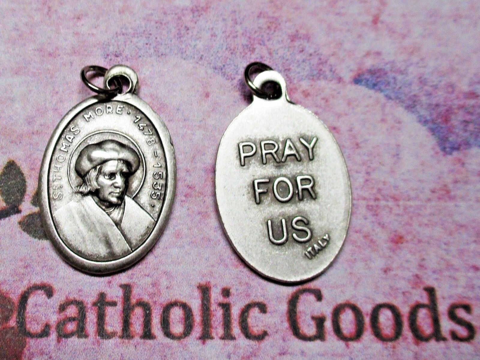 Saint St. Thomas More / Pray for Us - Italian Silver tone Oxidized 1 inch Medal 