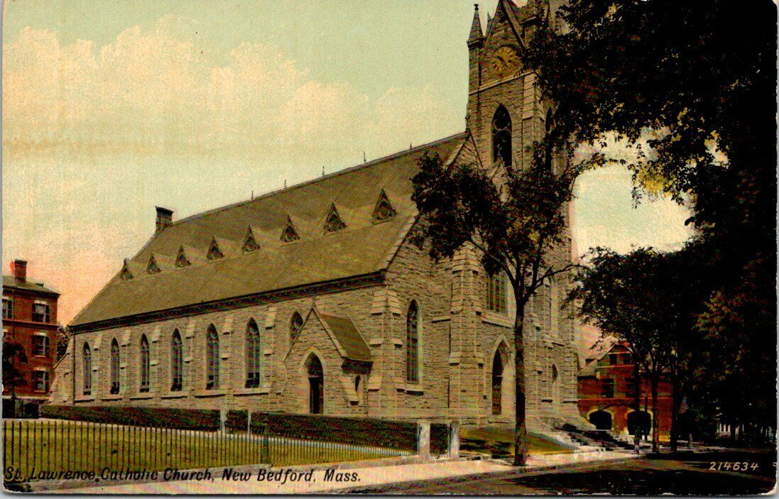 1910s St. Lawrence Catholic Church New Bedford Massachusetts Vintage Postcard