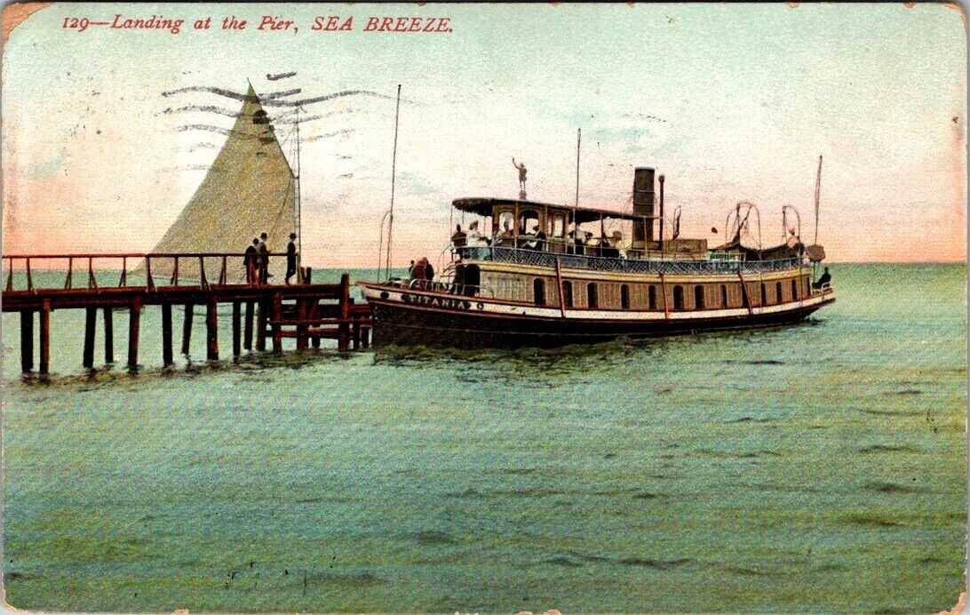 Sea Breeze Park, NY, Steamer Titania at Pier, Post Card, 1908 #1714