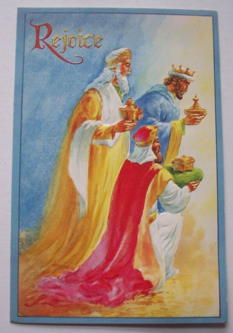Wisemen 3 Kings bearing gifts embossed vintage Christmas greeting card *KK23