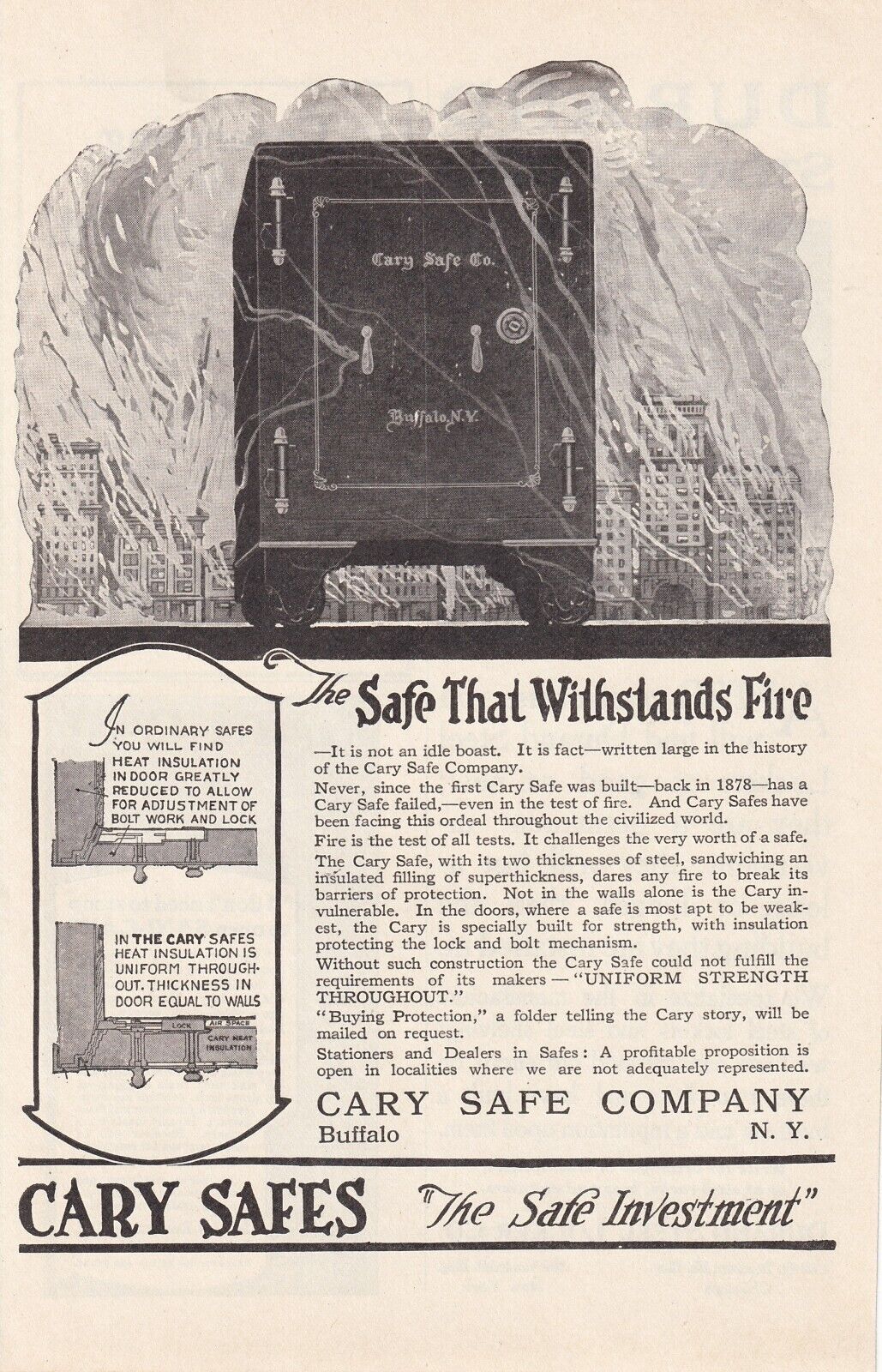 Cary Safe Company Original 1920s Print Ad Advertising Buffalo NY Vintage 