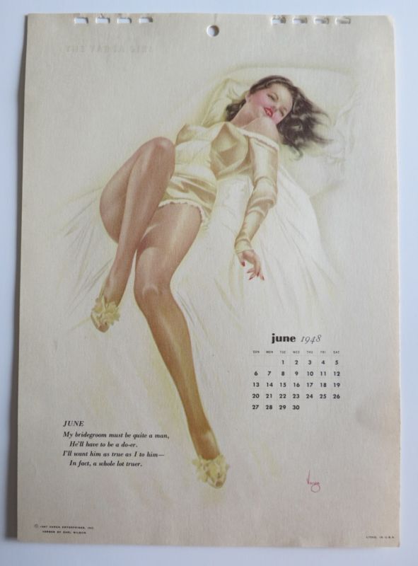 Authentic June 1948 Varga Pinup Girl Calendar Gorgeous Flirty Brunette