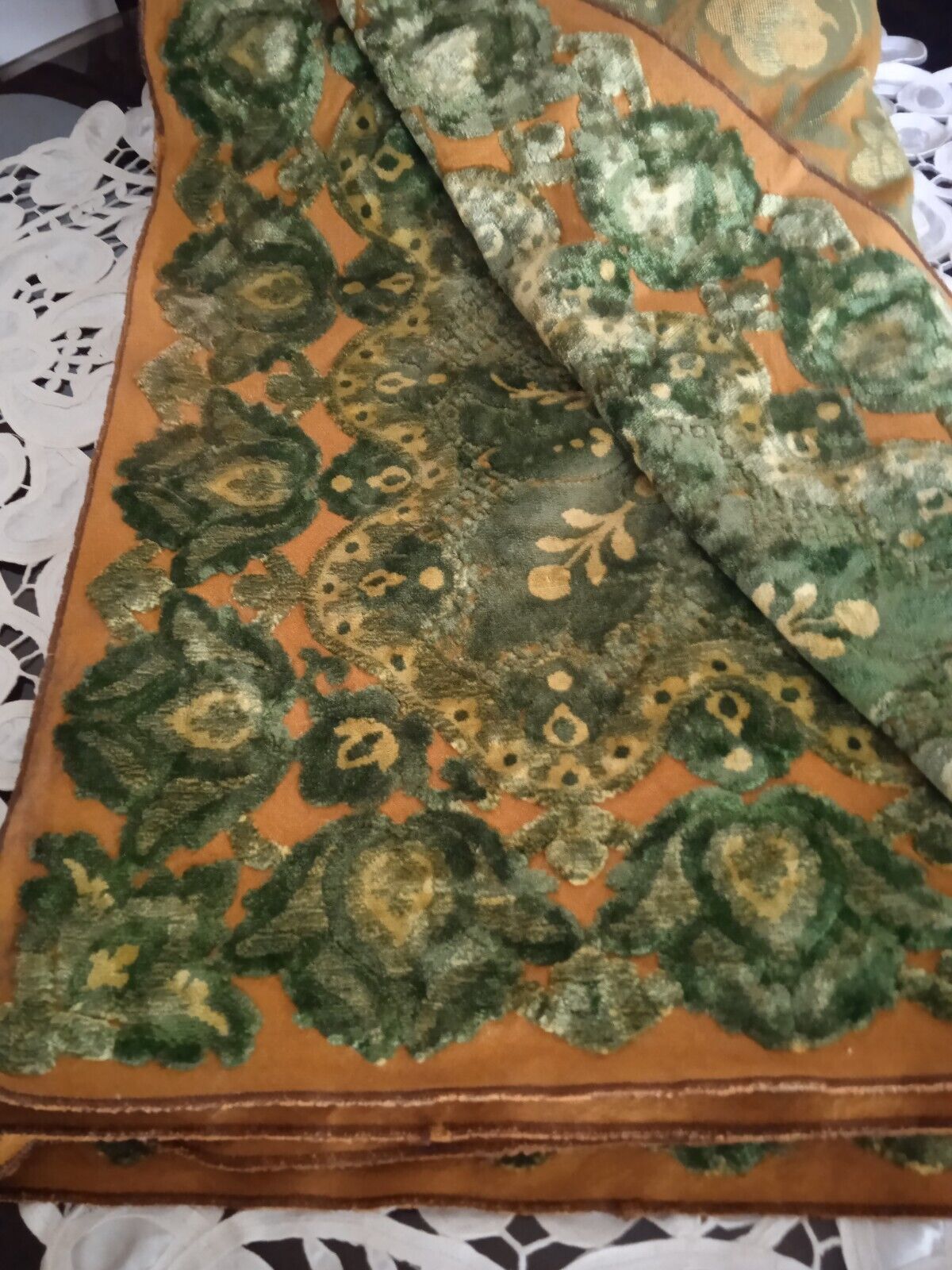 Antique Italian tablecloth Silk Velvet Woven