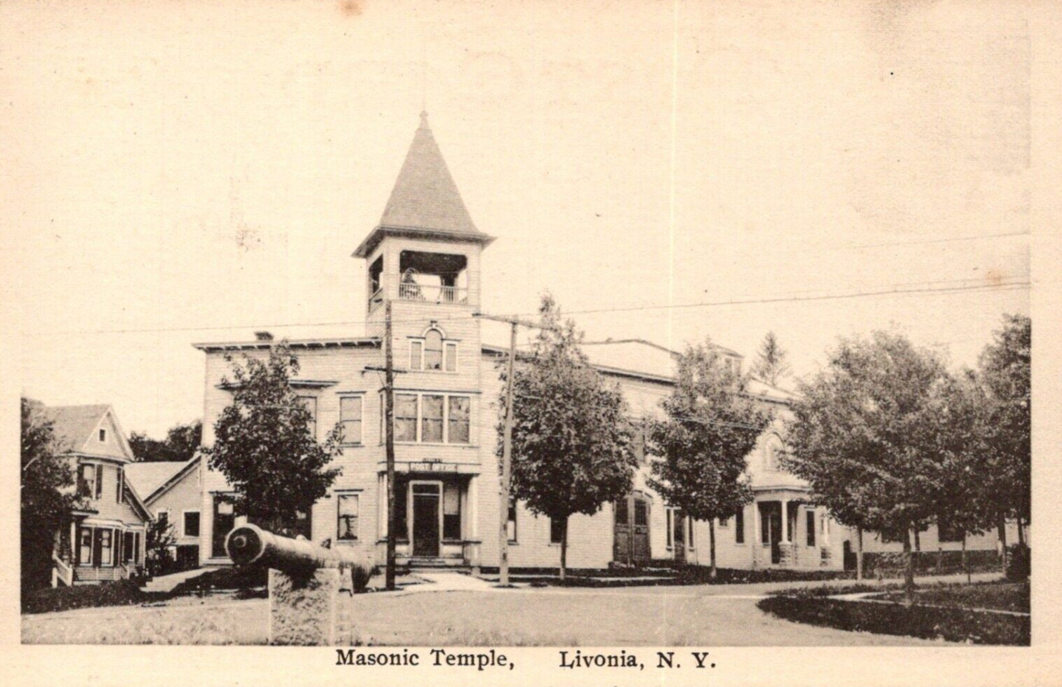 Livonia New York Postcard Masonic Temple Masons Fraternal Unused 1915 UN