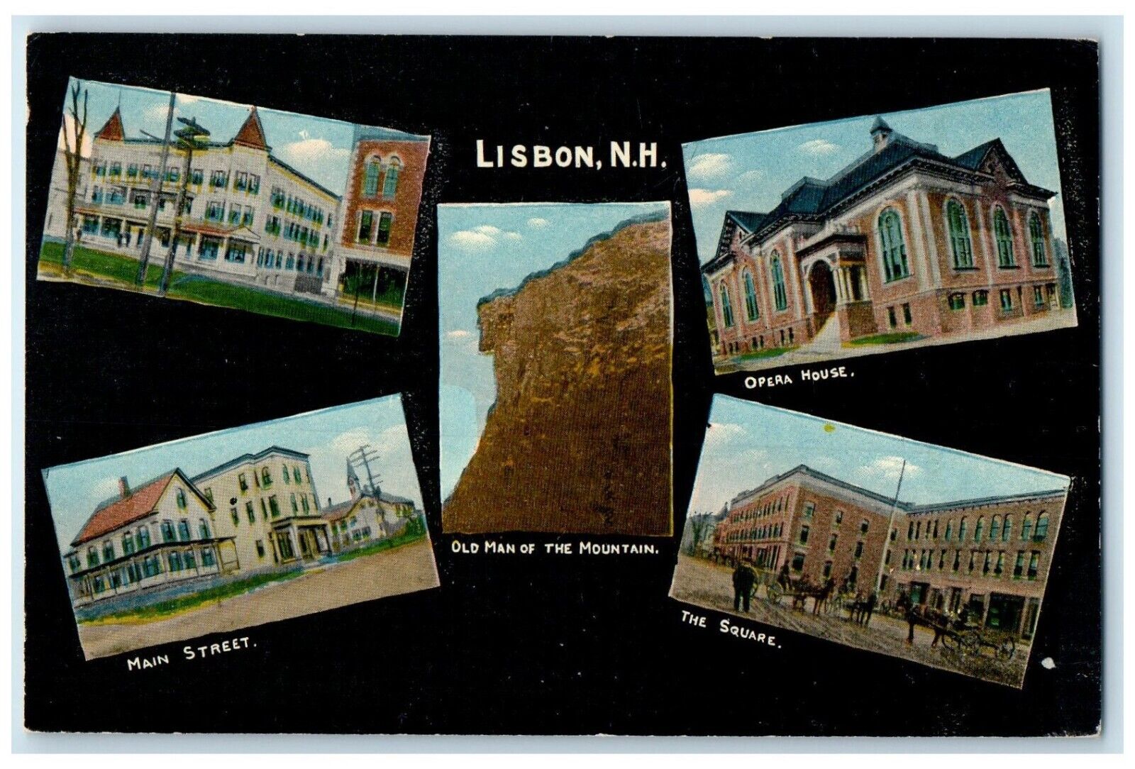 c1910 Main Street Opera House Square Multiview Lisbon New Hampshire NH Postcard