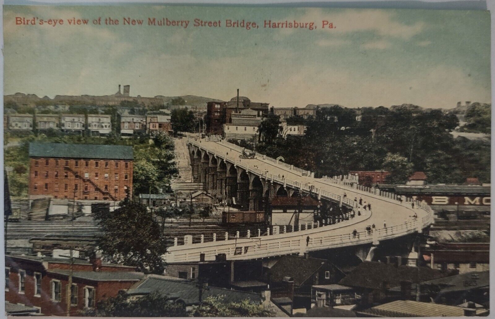 Vintage Postcard Mulberry Street Bridge Harrisburg PA Birds Eye View