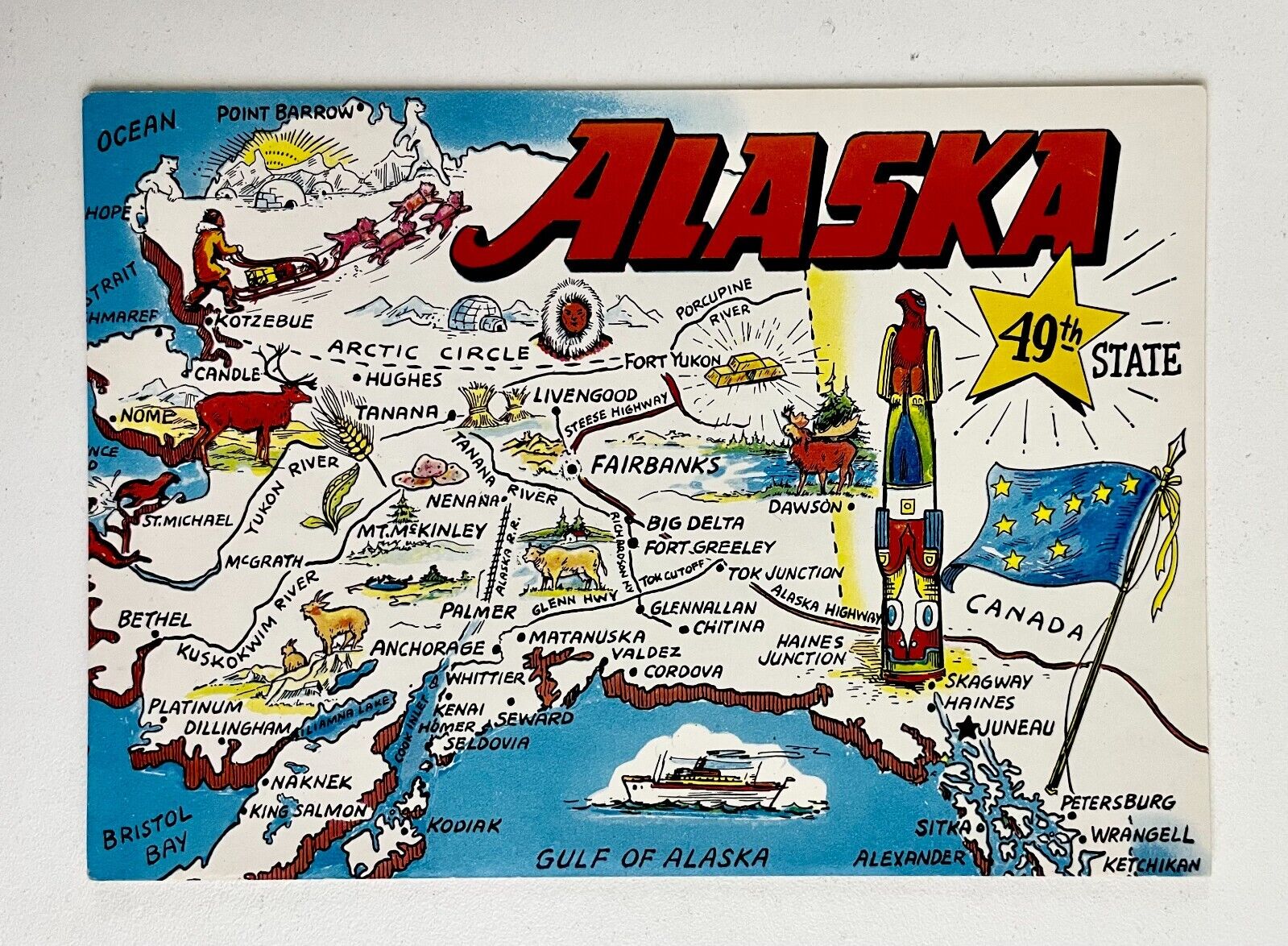 1970s Alaska Greetings Tourist Points Vintage Travel Souvenir Postcard VTG AK