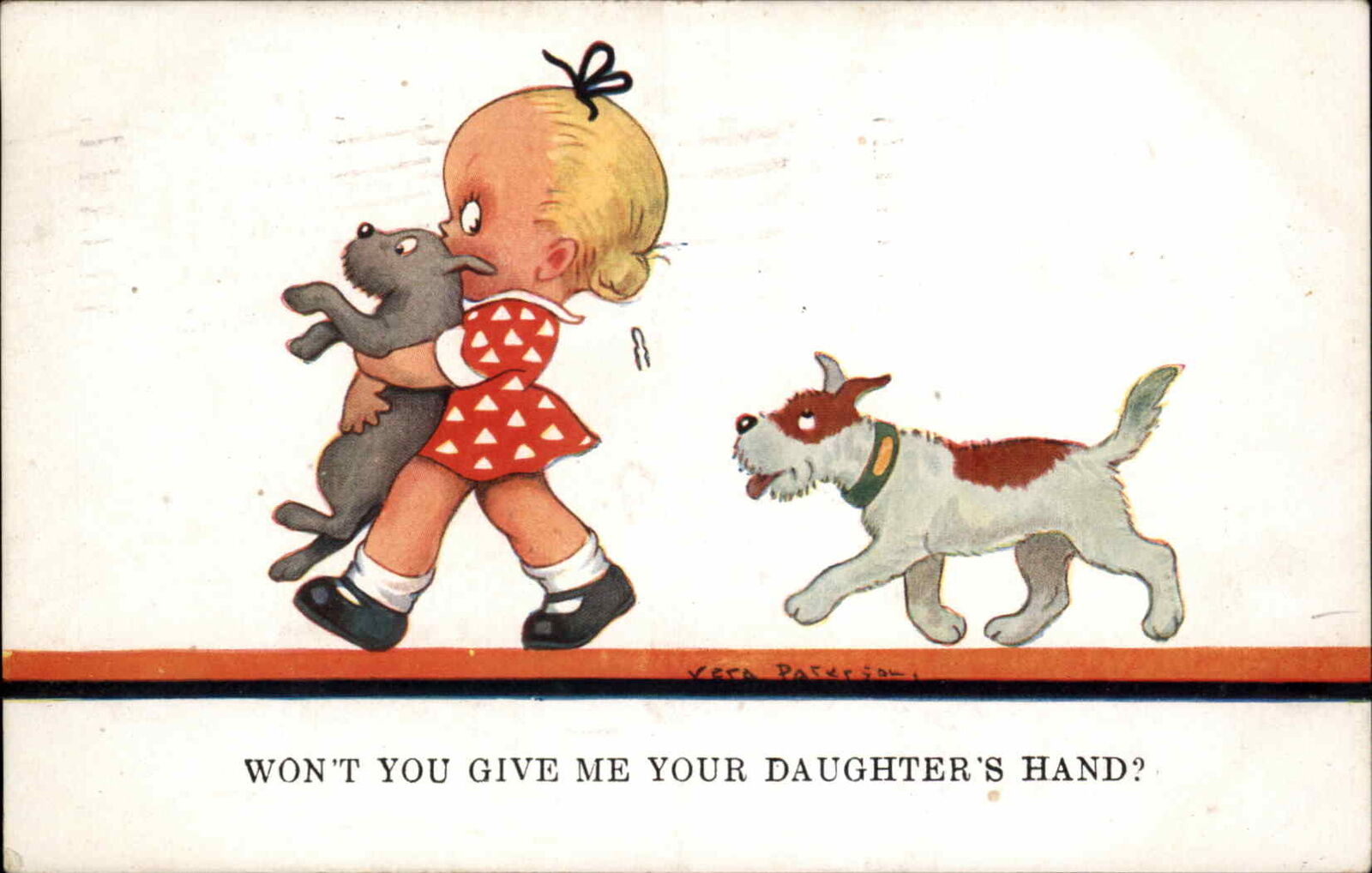 Vera Paterson Little Girl with Puppy Dogs Comic Vintage Postcard