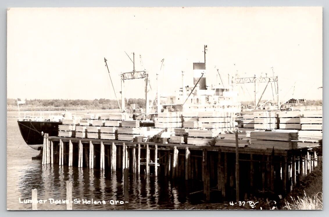RPPC Lumber Dock St. Helens Oregon Real Photo Postcard V24