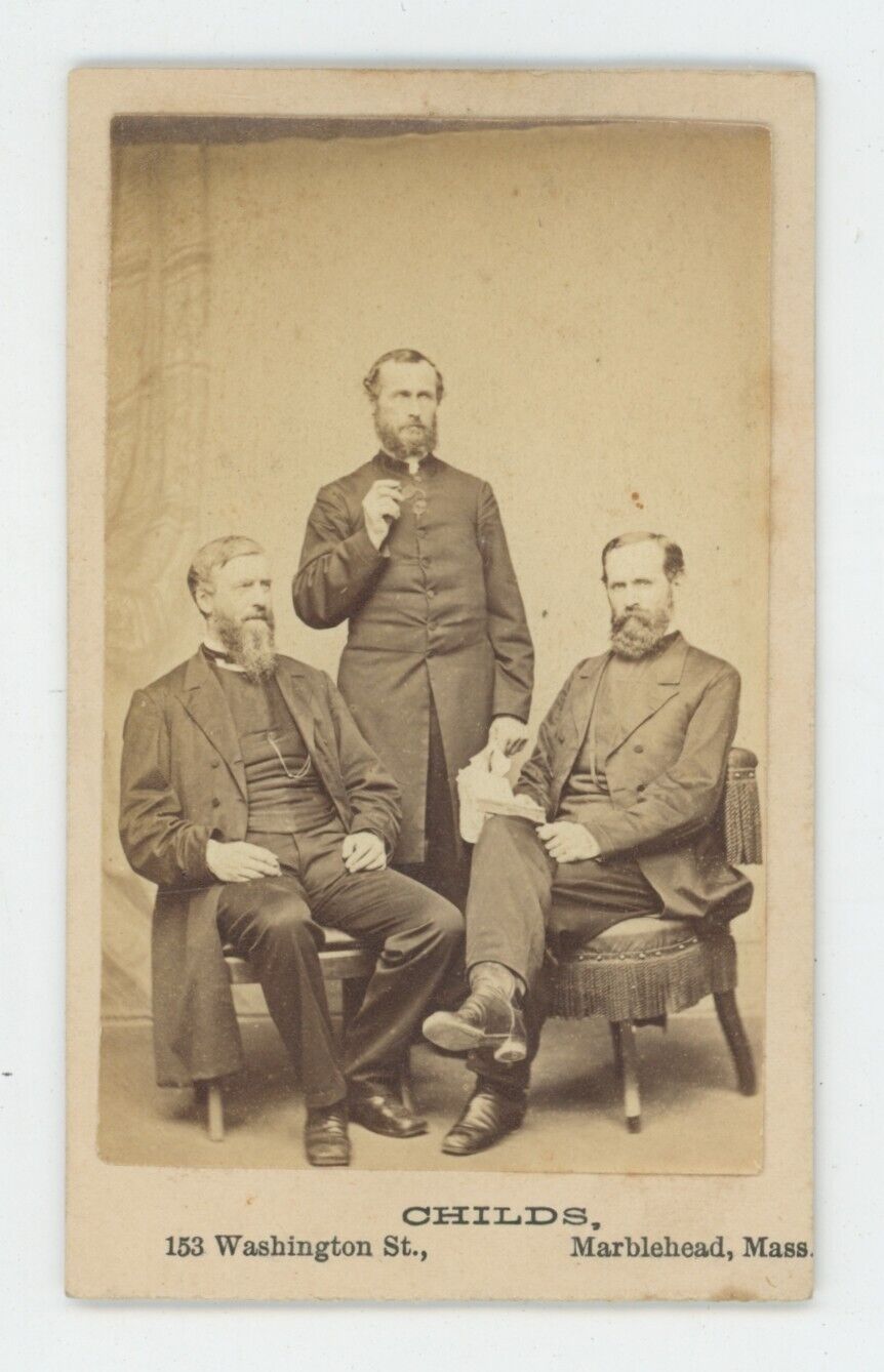 Antique CDV Circa 1870s Three Civil War Era Men Posing Together Marblehead, MA