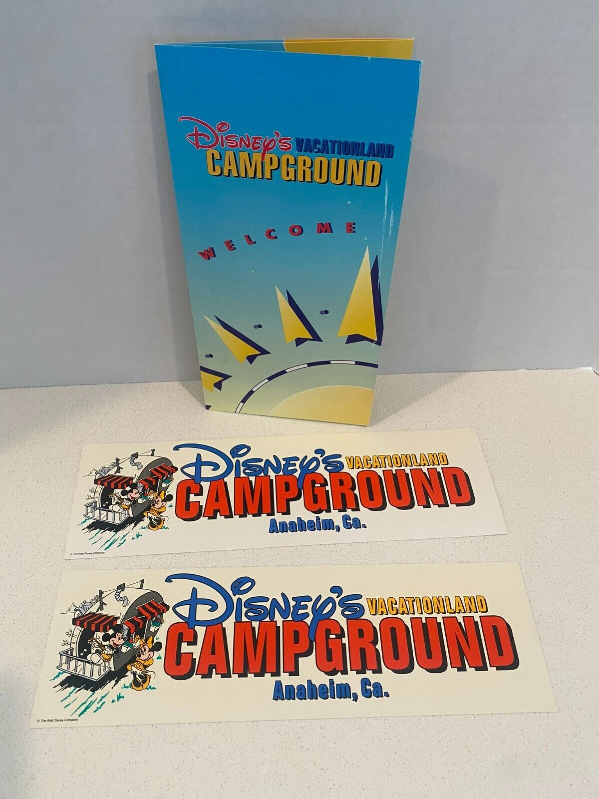Lot of 3 Vintage Disney's Vacationland Campground Stickers & Welcome Pamphlet