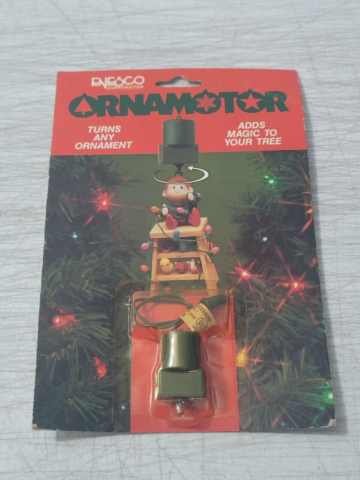 NOS 1989 ENESCO ORNAMOTOR Turns Any Ornament CHRISTMAS ORNAMENTS Rotating Motor