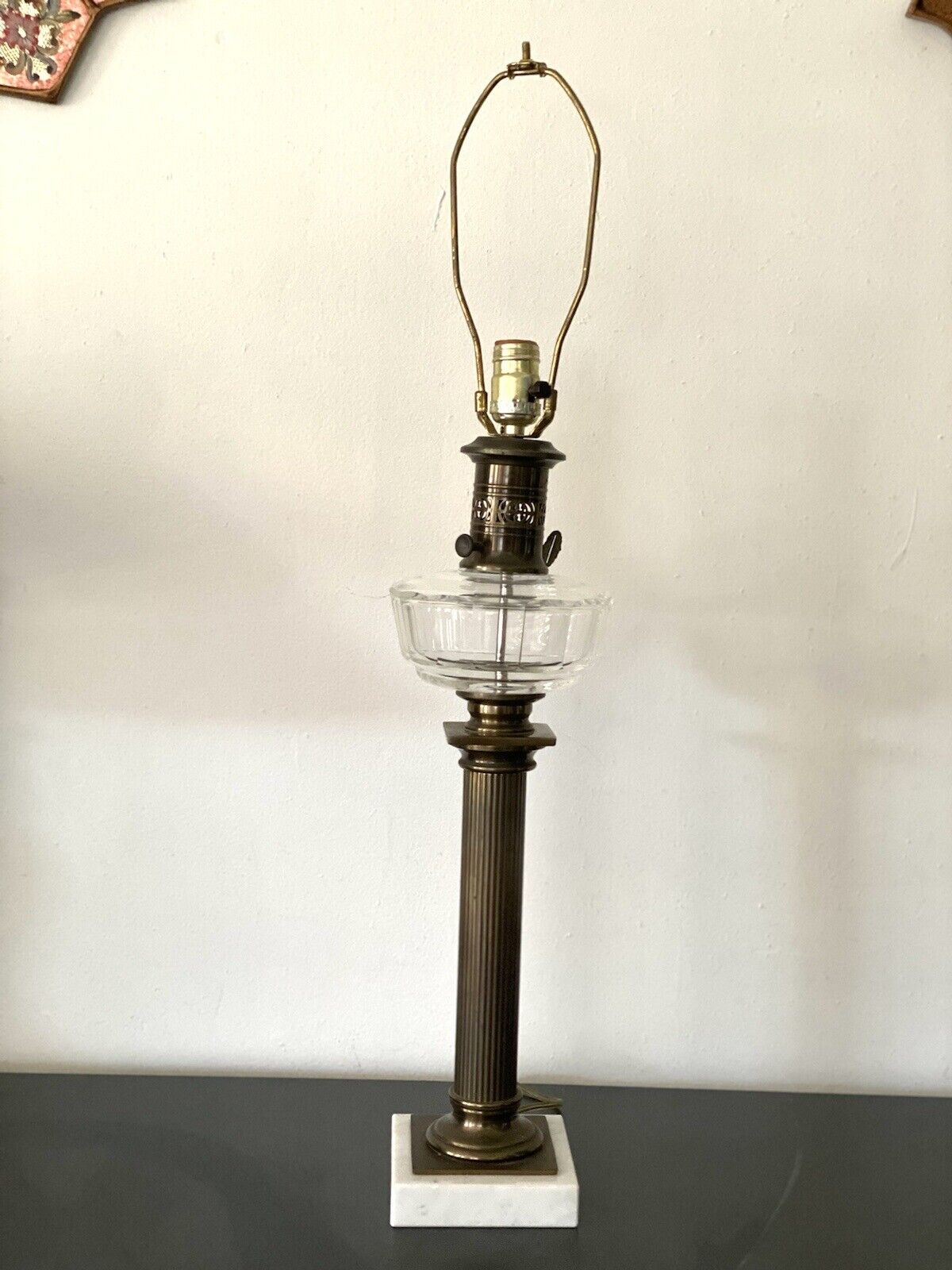 Vtg-Mid-Century Paul Hanson Hollywood Regency Marble Brass Lamp Kerosene Style