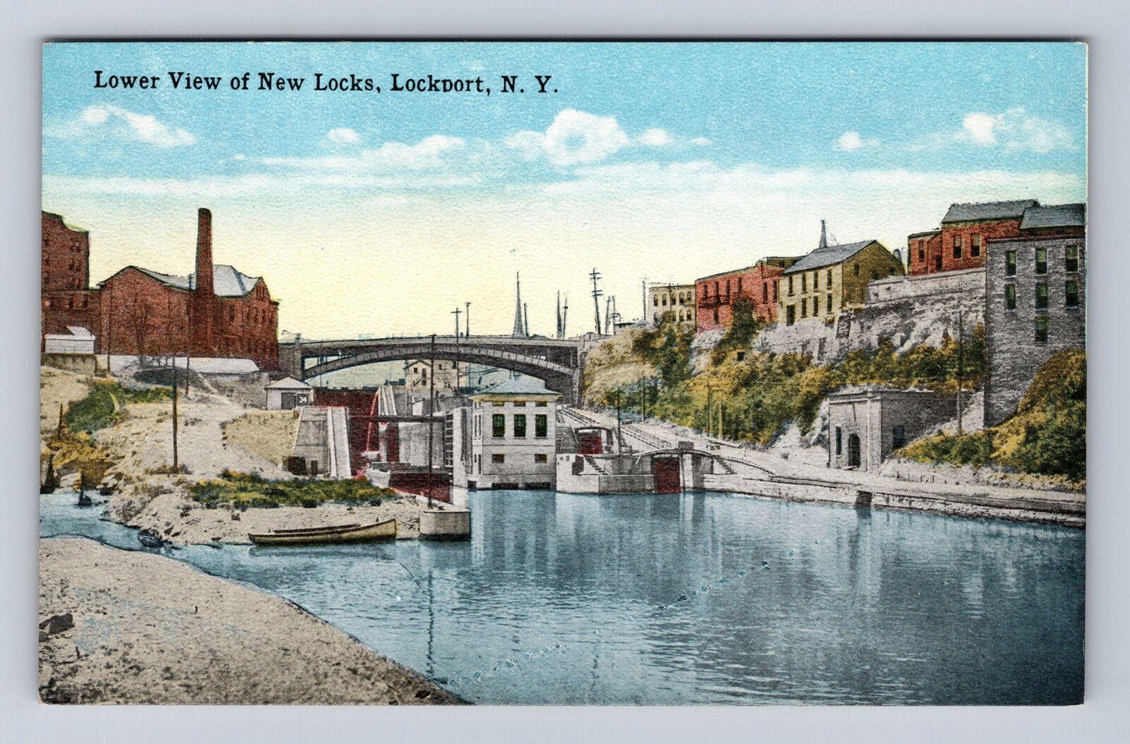 Lockport NY-New York, Lower View of New Locks, Antique Vintage Postcard