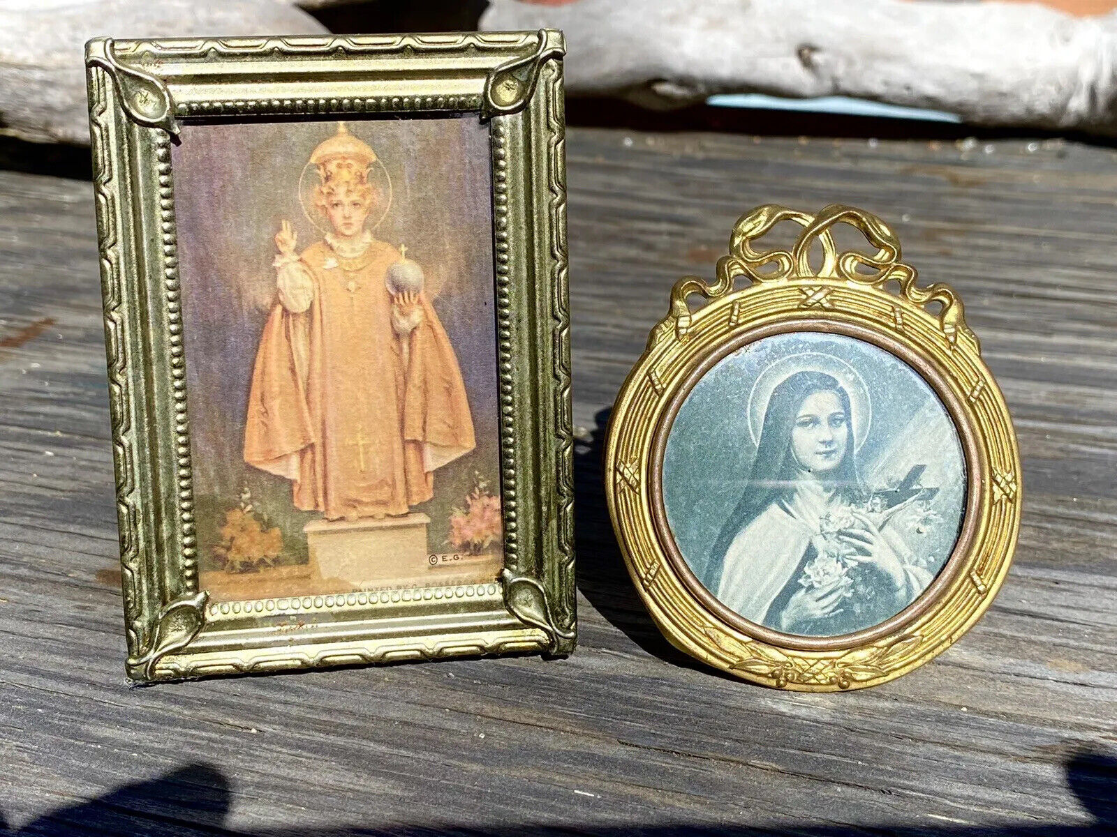 Two 19th Century Mini Art Nouveau Metal Frames Frame France Saint Therese Jesus