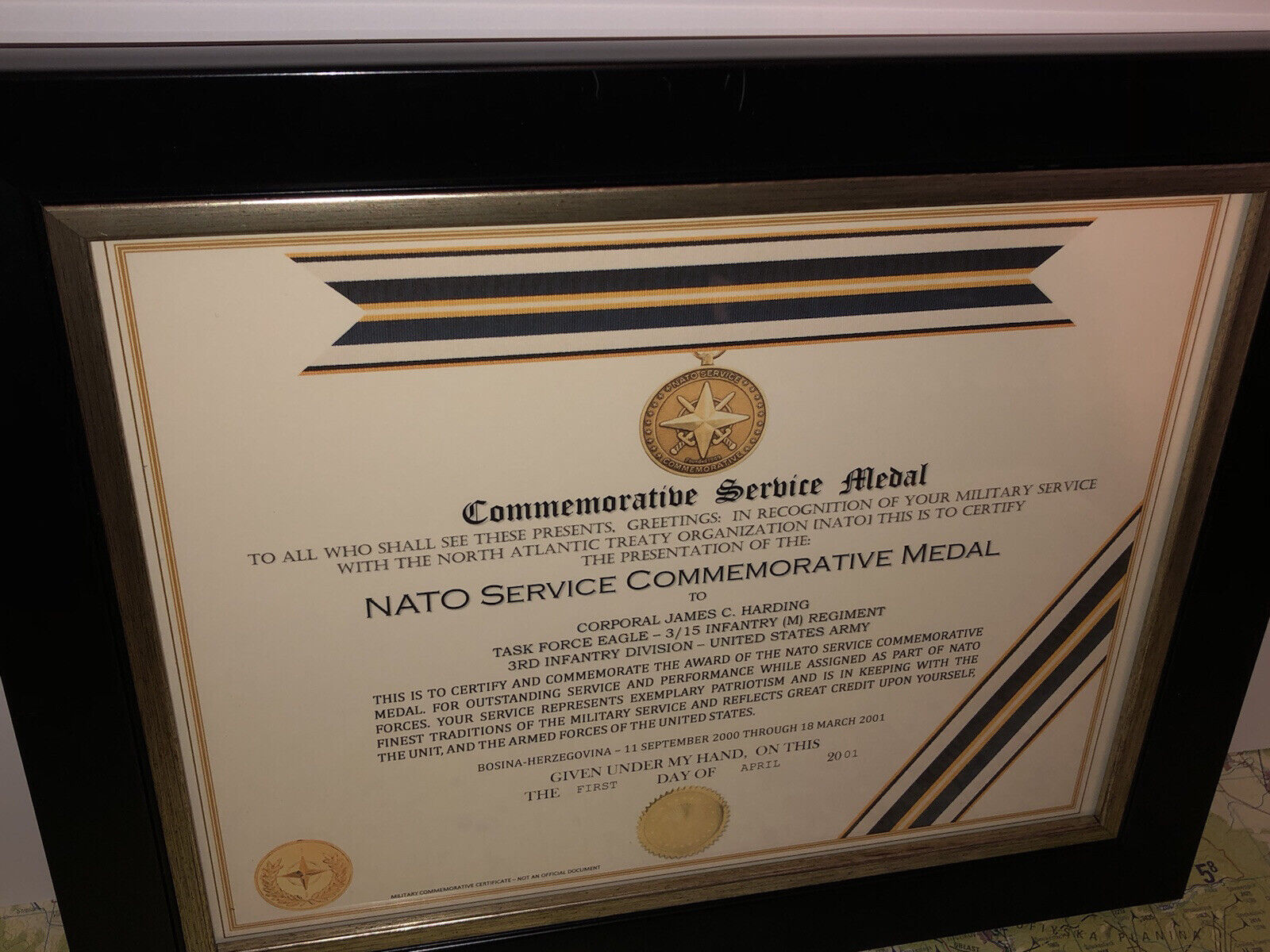 NATO SERVICE COMMEMORATIVE MEDAL CERTIFICATE ~ Type 1