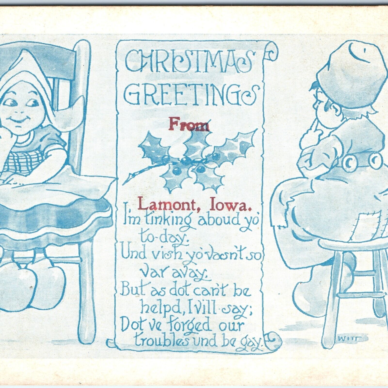 c1910s Lamont, IA Christmas Greetings Child Speak Trad Clogs Witt Postcard A68