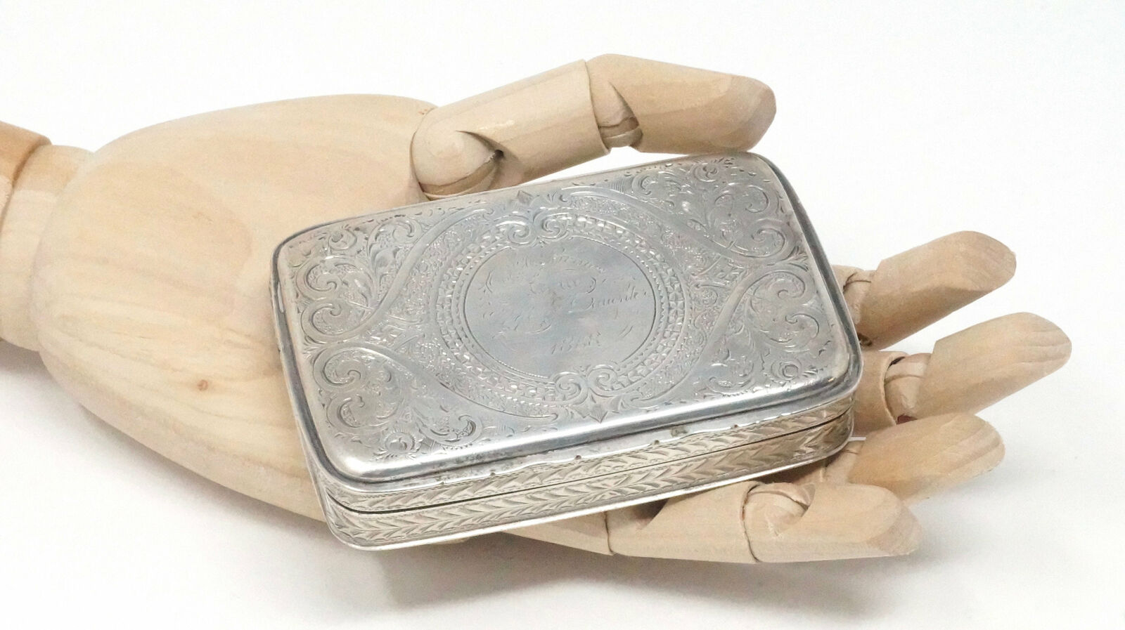 19th Century 1868 Victorian Art Nouveau Ornate Snuff Box Sterling Silver