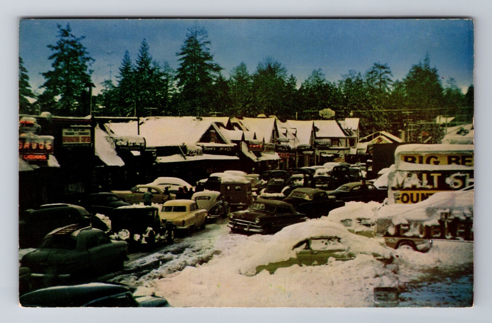 Big Bear Lake CA-California, Main Street, Antique Vintage Souvenir Postcard