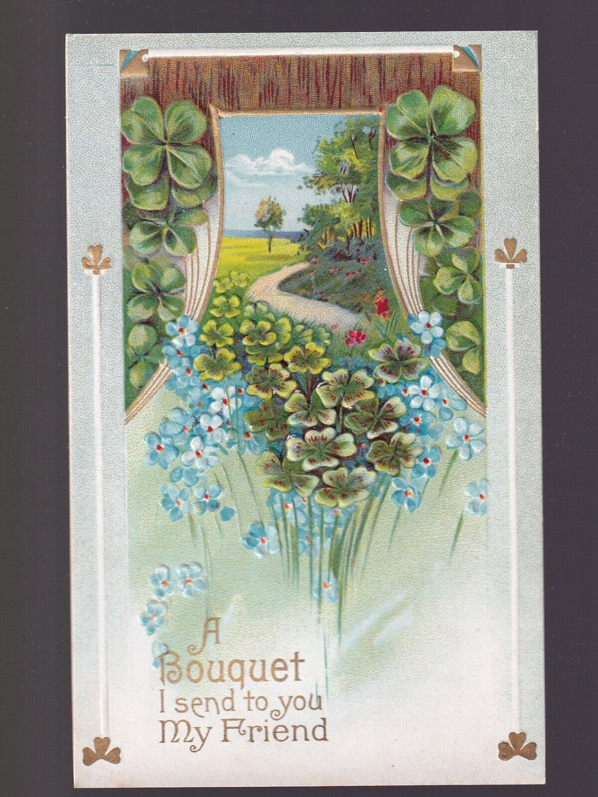 VTG Postcard Antique, 1907-15, A Bouquet I Send to My Friend, Floral Greeting
