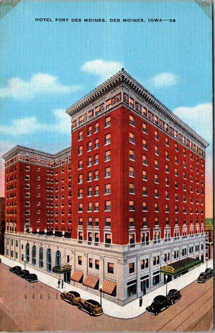 Des Moines IA Iowa, The Hotel Fort Des Moines, Advertising, Vintage Postcard