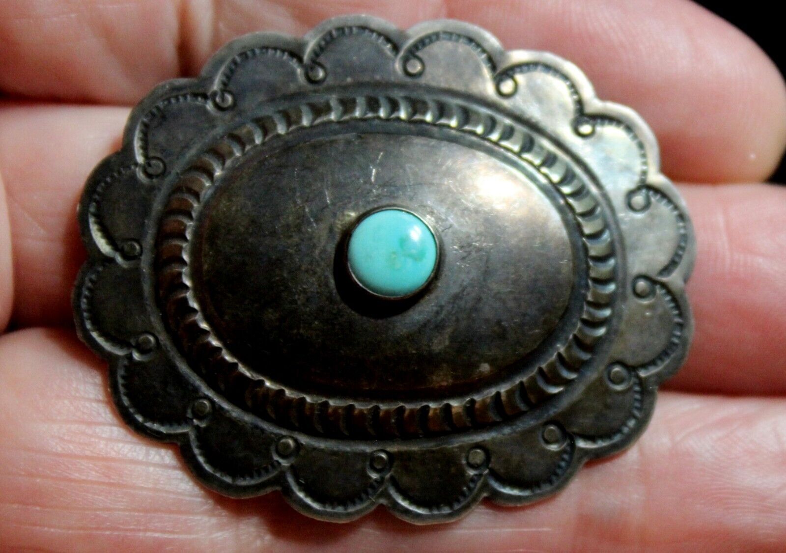 Very Old Pawn Navajo Handmade Sterling Silver & Turquoise Stone Concho