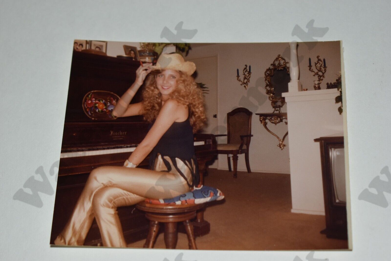 pretty blonde woman curly hair cowgirl VINTAGE PHOTOGRAPH Gl