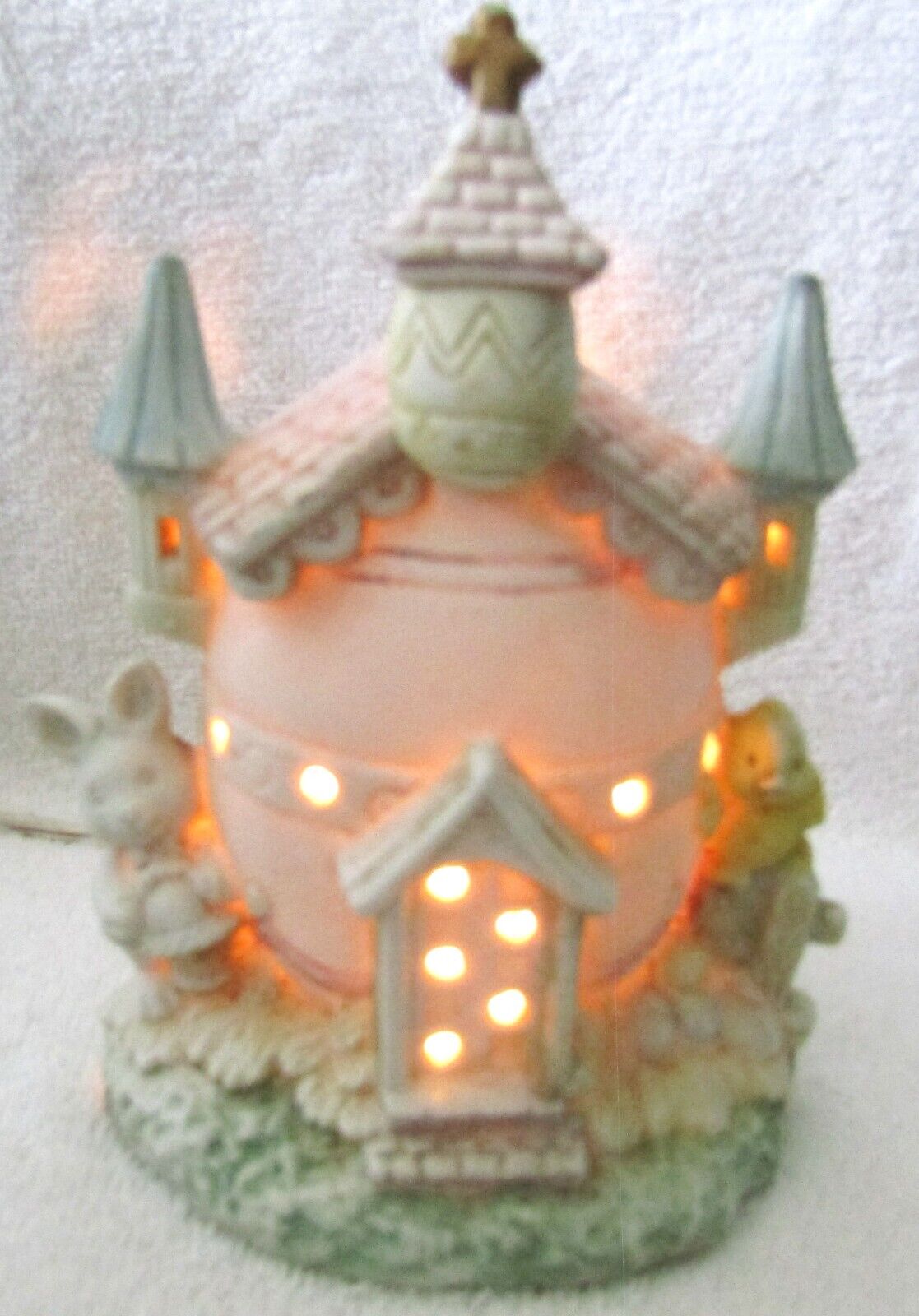 Vintage 1987 Porcelain Egg Time Easter Bunny Lighted House.