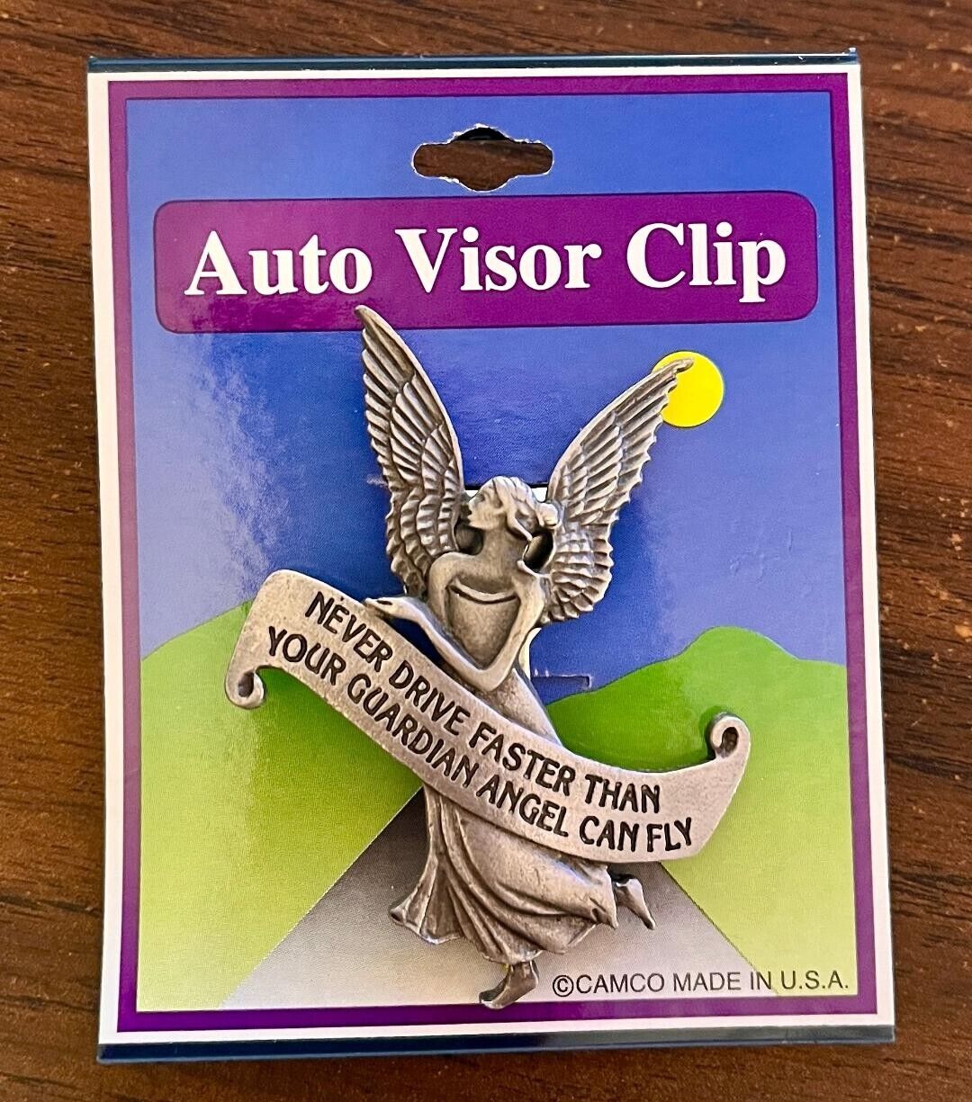 Vintage Guardian Angel Visor Clip Pewter Unopened  Made In USA Camco