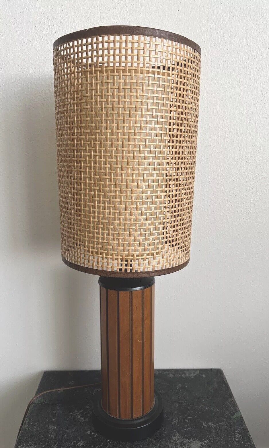 Vintage Mid-Century Lamp  Gruvwood With Original  Woven Shade