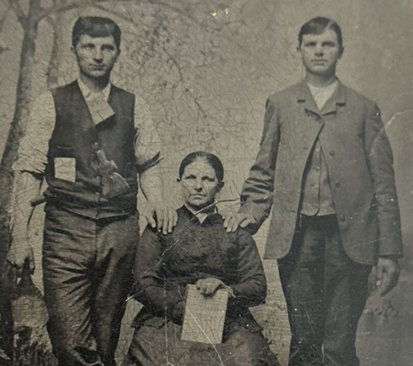 Civil War Era Tintype Photo of Two Men with Mother Circa 1860’s