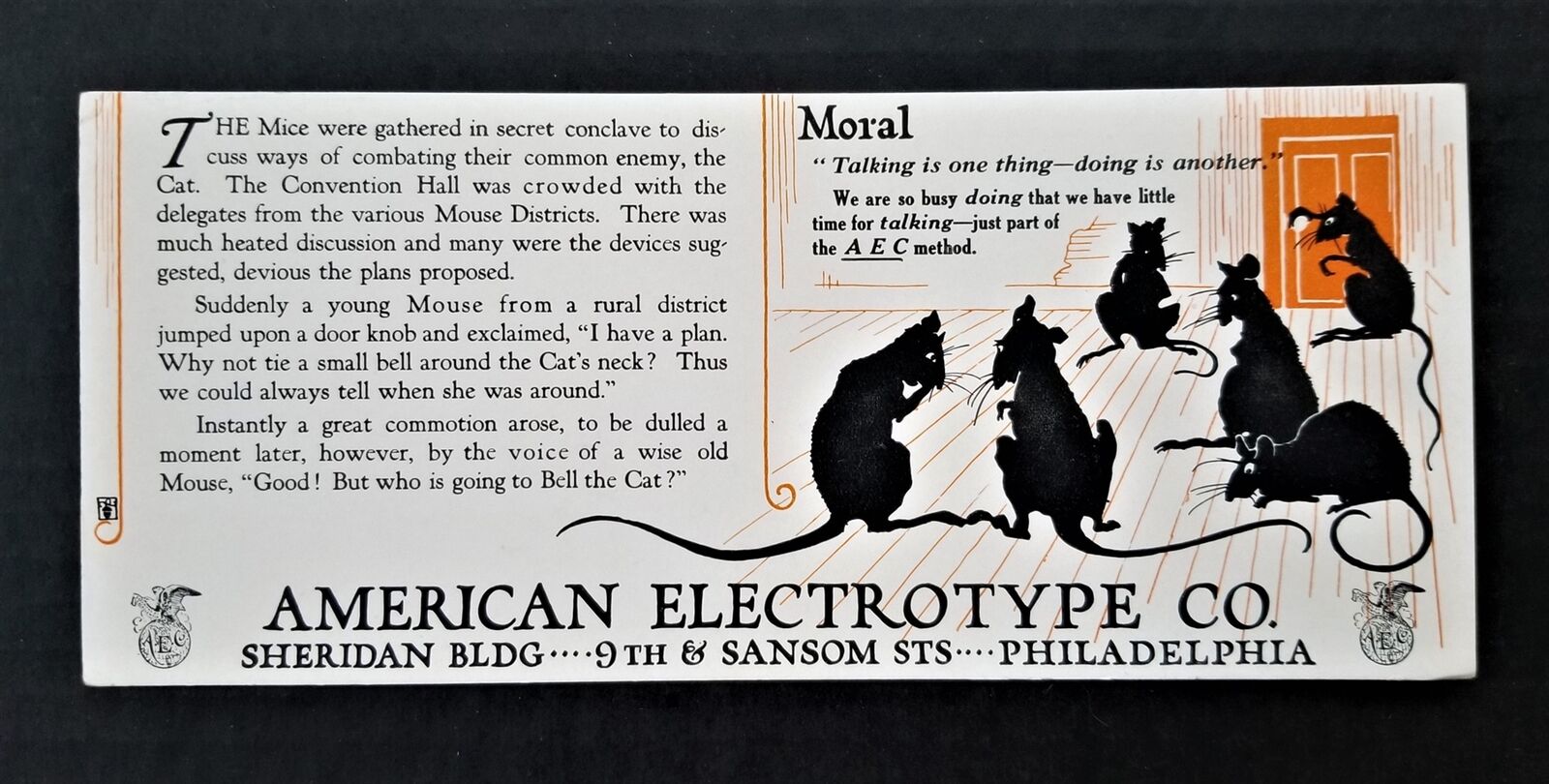 antique AMERICAN ELECTROTYPE CO moral mouse silhouette INK BLOTTER PAPER ad nos