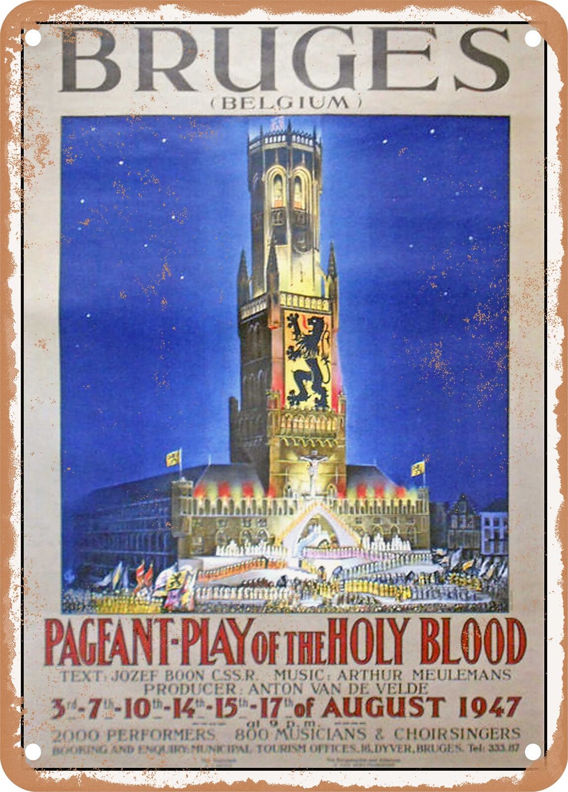 METAL SIGN - 1947 Bruges Belgium Pageant Play of the Holy Blood Vintage Ad