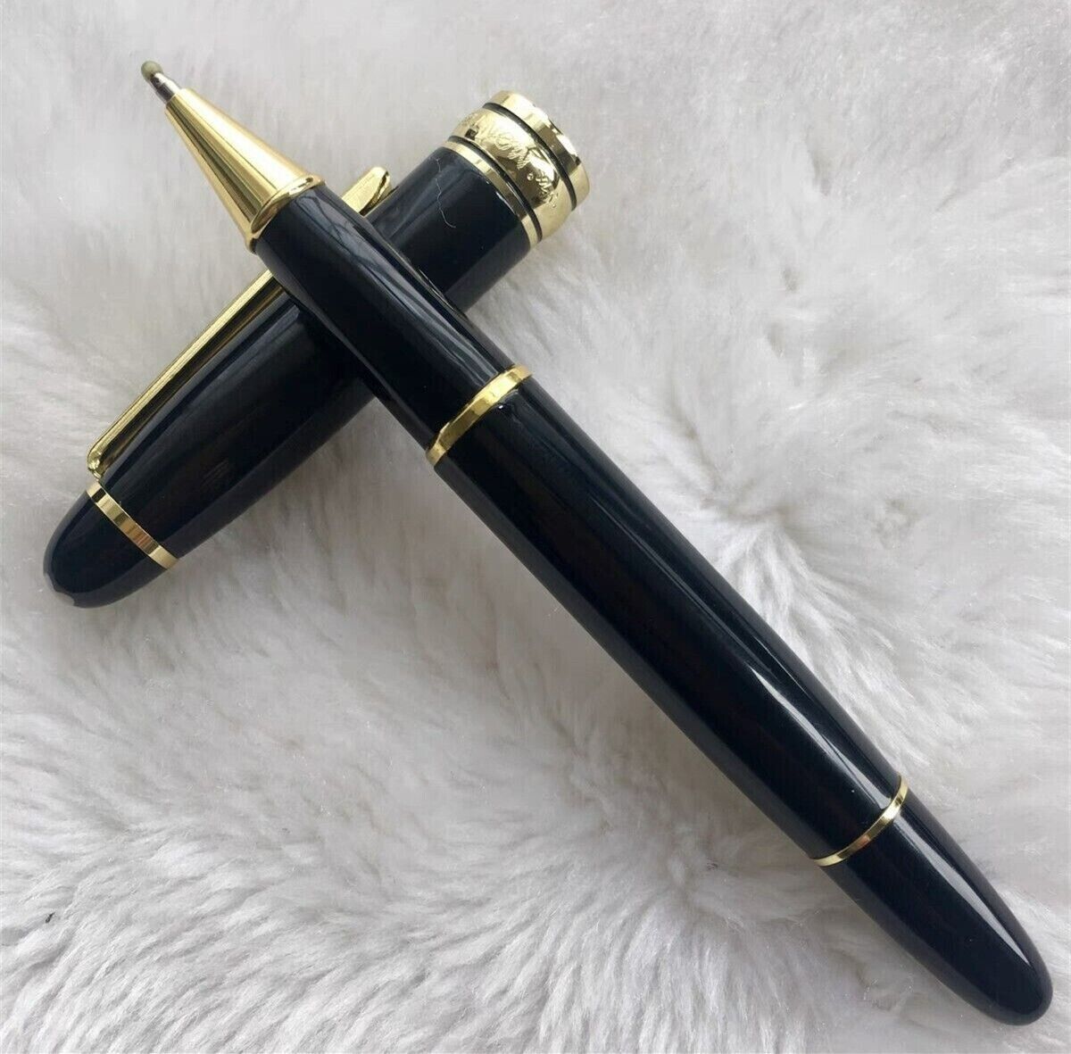 Luxury Le Grande Series Bright Black+Gold Clip 0.7mm Rollerball Pen