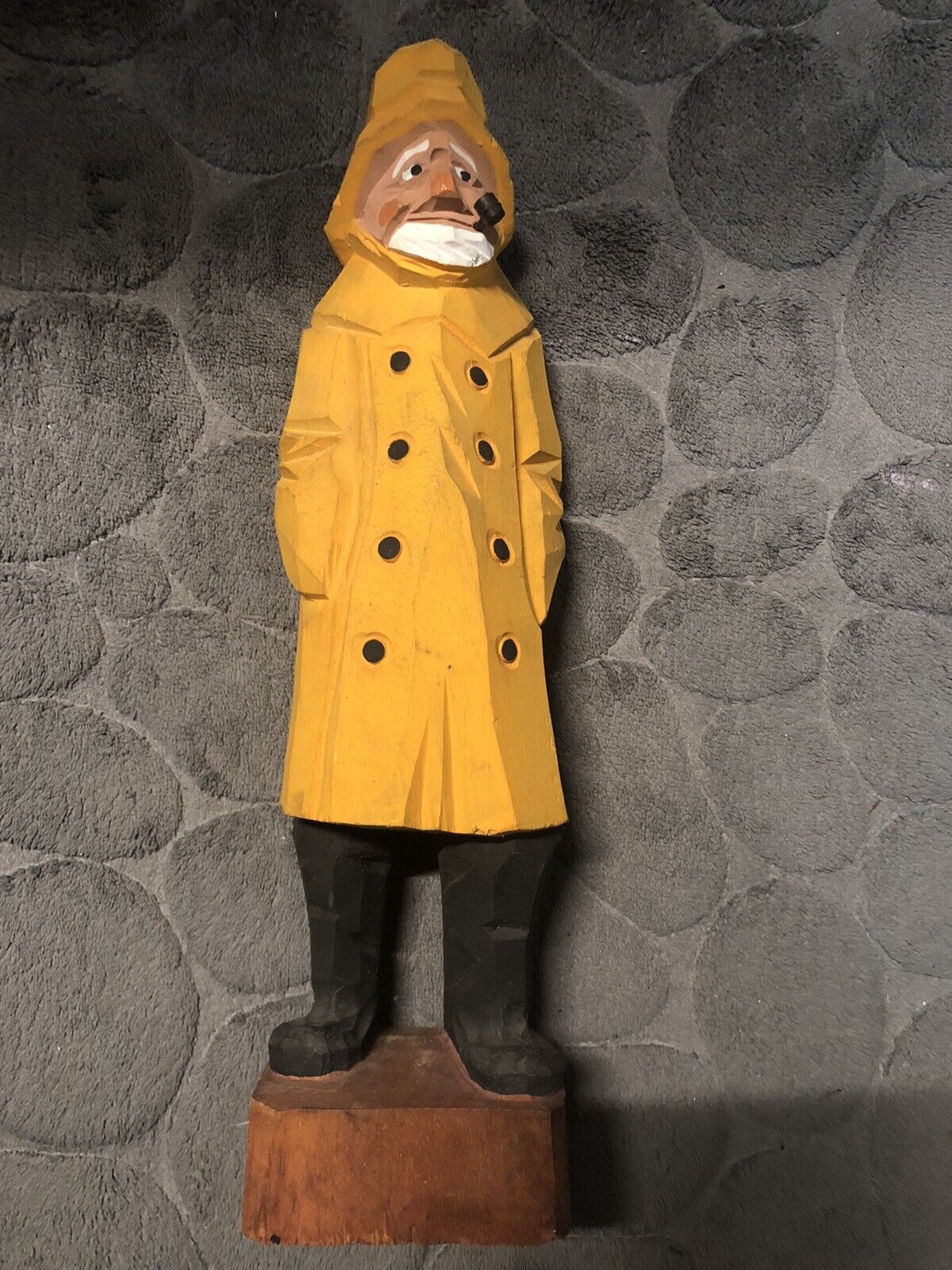 Vintage Wood Carved Sailor With Yellow Raincoat