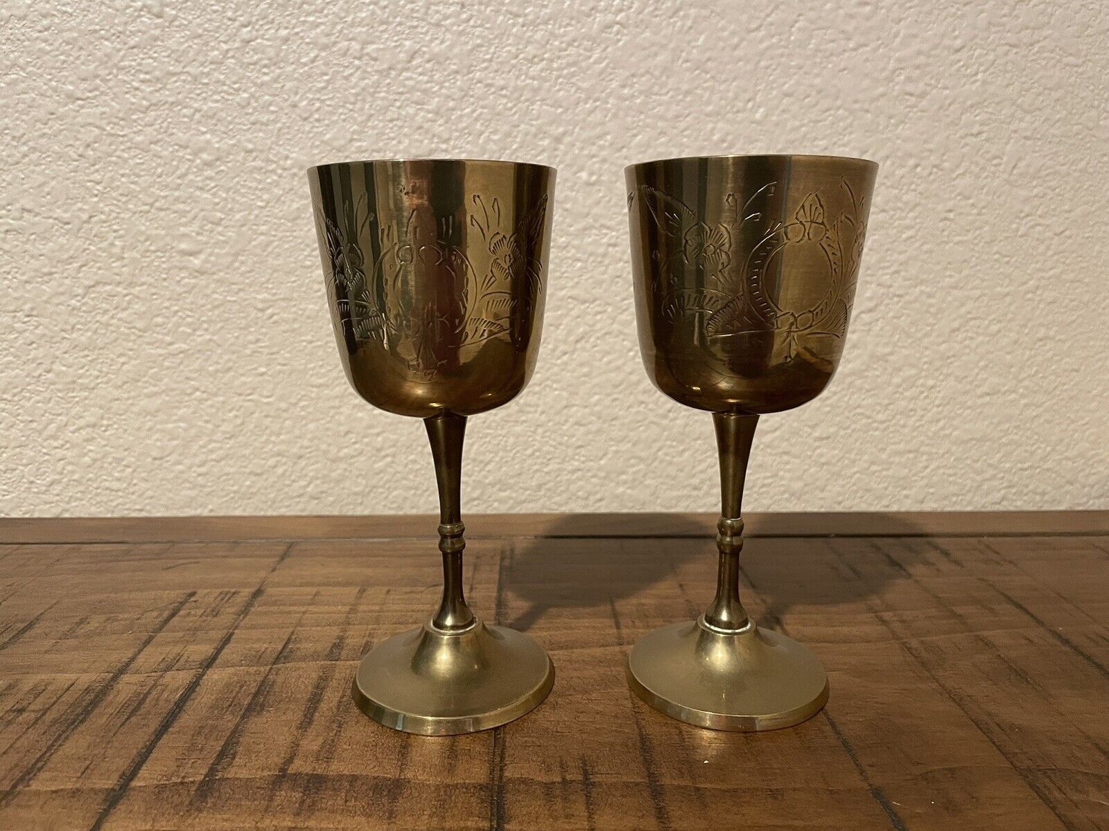 2 Vintage Etched Solid Brass Goblets Saudi Arabia