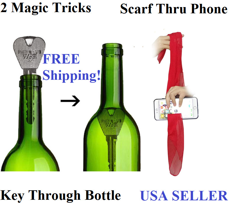 Two Magic Tricks Key Through Bottle & Scarf Through Phone Perfect For Stage Show