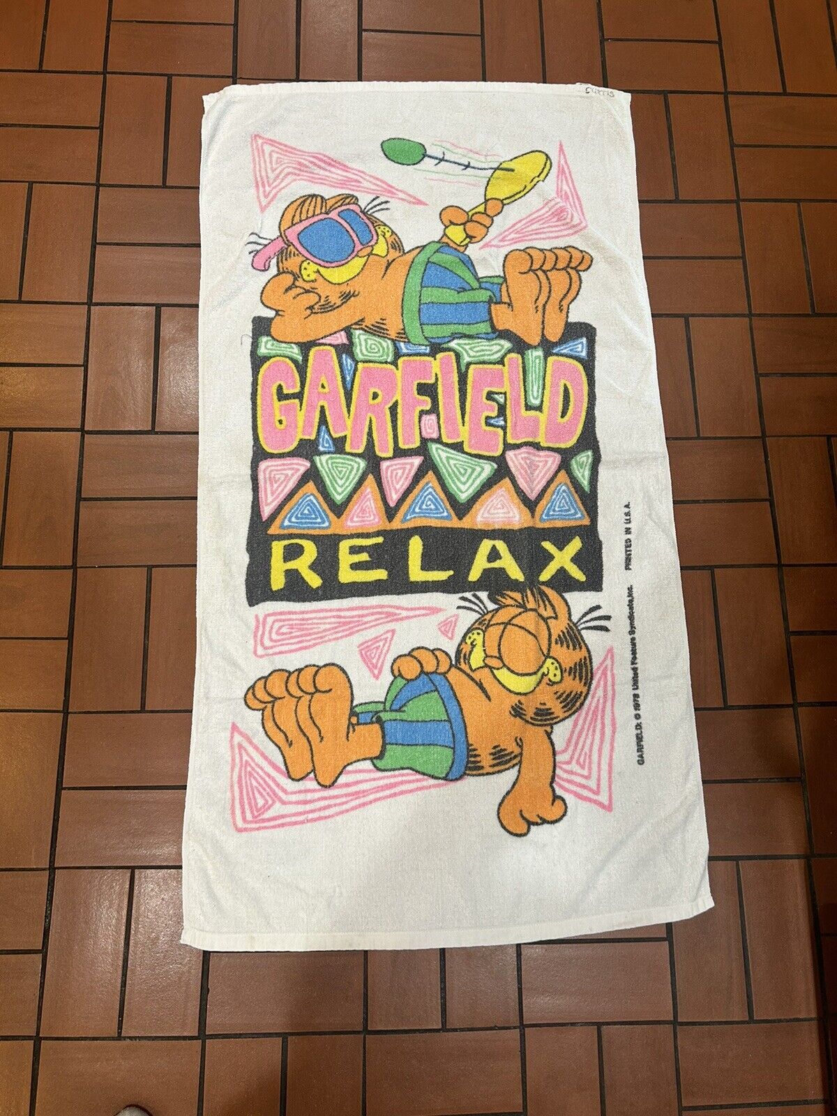 Vintage Garfield Franco Beach Towel “ Relax ”  1970’s