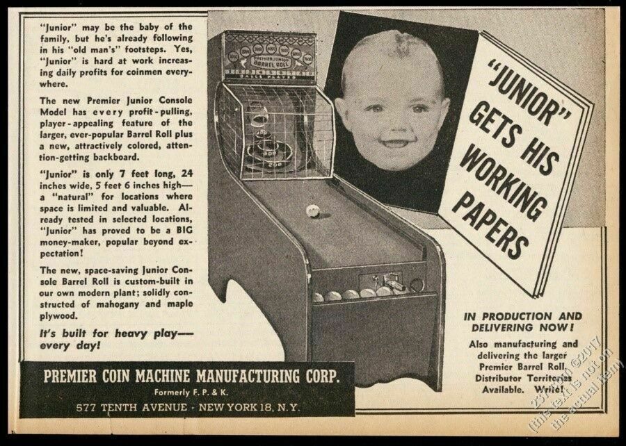 1946 Premier Junior Barrel Roll skee-ball type arcade game photo trade print ad