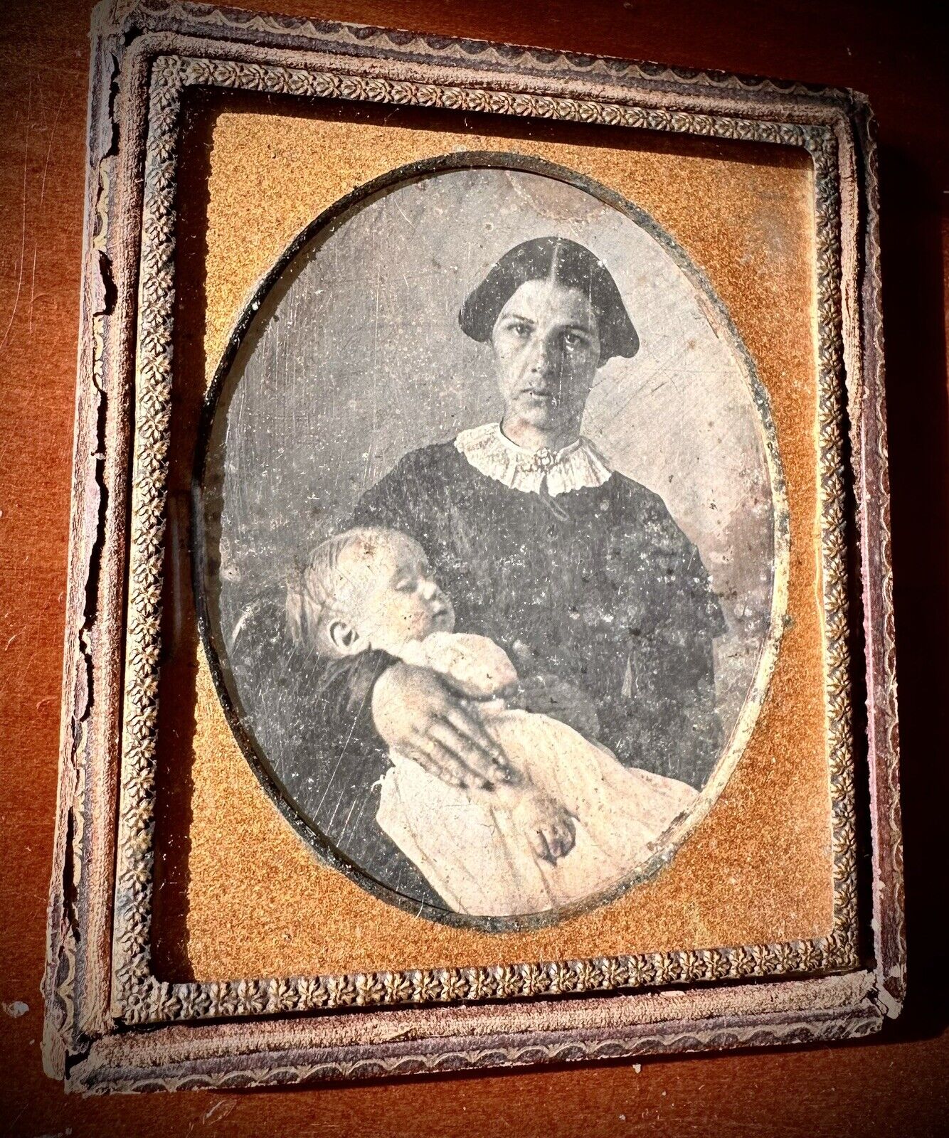 Post Mortem Daguerreotype Woman Holding Child 1800s